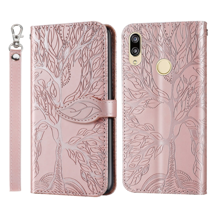 For Huawei Y7 Prime (2019) Life of Tree Embossing Pattern Horizontal Flip Leather Case with Holder & Card Slot & Wallet & Photo Frame & Lanyard(Rose Gold) by buy2fix