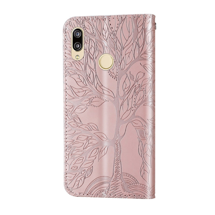 For Huawei Y7 Prime (2019) Life of Tree Embossing Pattern Horizontal Flip Leather Case with Holder & Card Slot & Wallet & Photo Frame & Lanyard(Rose Gold) by buy2fix