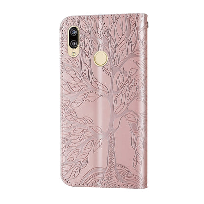 For Huawei Y7 Prime (2019) Life of Tree Embossing Pattern Horizontal Flip Leather Case with Holder & Card Slot & Wallet & Photo Frame & Lanyard(Rose Gold) by buy2fix