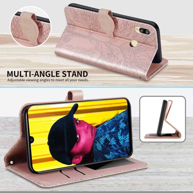 For Huawei Y7 Prime (2019) Life of Tree Embossing Pattern Horizontal Flip Leather Case with Holder & Card Slot & Wallet & Photo Frame & Lanyard(Rose Gold) by buy2fix