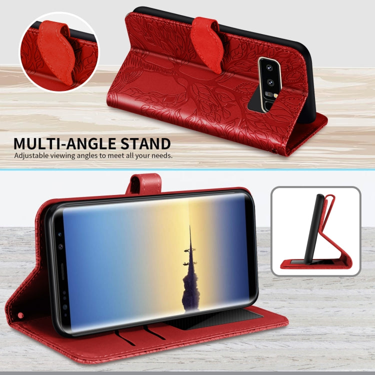 For Samsung Galaxy Note8 Life of Tree Embossing Pattern Horizontal Flip Leather Case with Holder & Card Slot & Wallet & Photo Frame & Lanyard(Red) by buy2fix