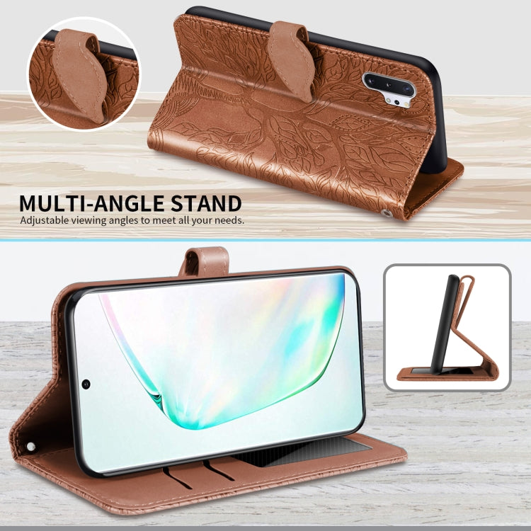 For Samsung Galaxy Note10+ Life of Tree Embossing Pattern Horizontal Flip Leather Case with Holder & Card Slot & Wallet & Photo Frame & Lanyard(Brown) by buy2fix