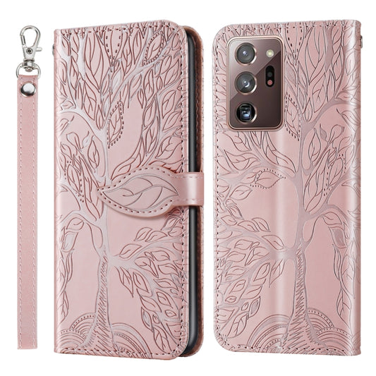 For Samsung Galaxy Note20 Ultra Life of Tree Embossing Pattern Horizontal Flip Leather Case with Holder & Card Slot & Wallet & Photo Frame & Lanyard(Rose Gold) by buy2fix