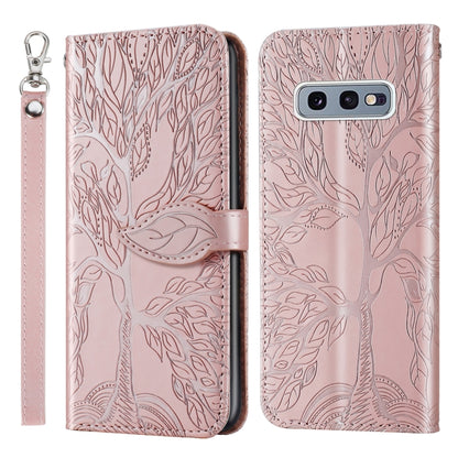 For Samsung Galaxy S10e Life of Tree Embossing Pattern Horizontal Flip Leather Case with Holder & Card Slot & Wallet & Photo Frame & Lanyard(Rose Gold) by buy2fix