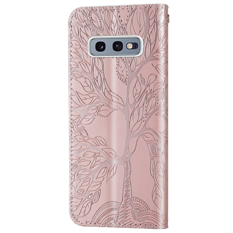 For Samsung Galaxy S10e Life of Tree Embossing Pattern Horizontal Flip Leather Case with Holder & Card Slot & Wallet & Photo Frame & Lanyard(Rose Gold) by buy2fix