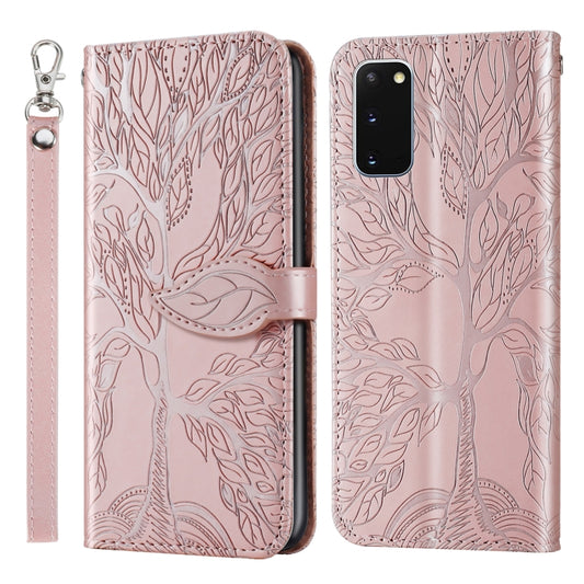 For Samsung Galaxy S20 Life of Tree Embossing Pattern Horizontal Flip Leather Case with Holder & Card Slot & Wallet & Photo Frame & Lanyard(Rose Gold) by buy2fix