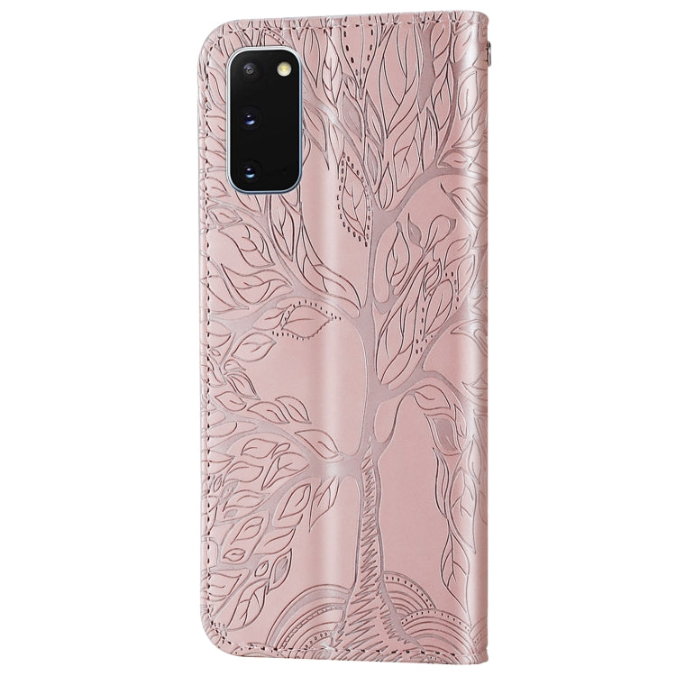 For Samsung Galaxy S20 Life of Tree Embossing Pattern Horizontal Flip Leather Case with Holder & Card Slot & Wallet & Photo Frame & Lanyard(Rose Gold) by buy2fix