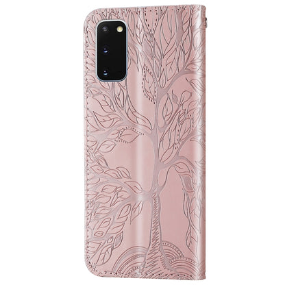 For Samsung Galaxy S20 Life of Tree Embossing Pattern Horizontal Flip Leather Case with Holder & Card Slot & Wallet & Photo Frame & Lanyard(Rose Gold) by buy2fix