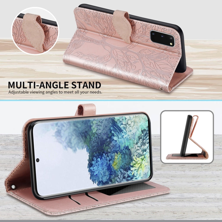 For Samsung Galaxy S20 Life of Tree Embossing Pattern Horizontal Flip Leather Case with Holder & Card Slot & Wallet & Photo Frame & Lanyard(Rose Gold) by buy2fix
