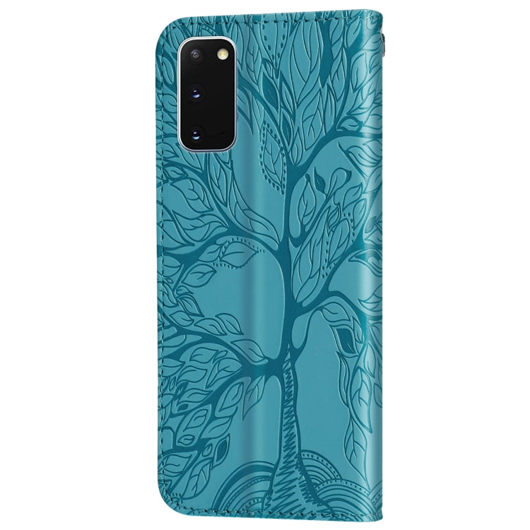 For Samsung Galaxy S20 Life of Tree Embossing Pattern Horizontal Flip Leather Case with Holder & Card Slot & Wallet & Photo Frame & Lanyard(Lake Blue) by buy2fix