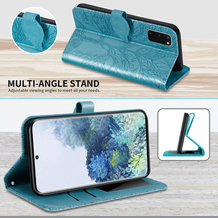 For Samsung Galaxy S20 Life of Tree Embossing Pattern Horizontal Flip Leather Case with Holder & Card Slot & Wallet & Photo Frame & Lanyard(Lake Blue) by buy2fix