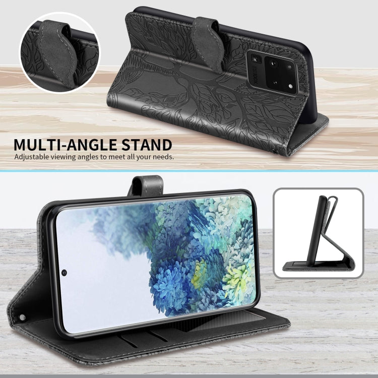 For Samsung Galaxy S20 Ultra Life of Tree Embossing Pattern Horizontal Flip Leather Case with Holder & Card Slot & Wallet & Photo Frame & Lanyard(Black) by buy2fix