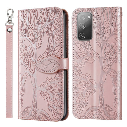 For Samsung Galaxy S20 FE Life of Tree Embossing Pattern Horizontal Flip Leather Case with Holder & Card Slot & Wallet & Photo Frame & Lanyard(Rose Gold) by buy2fix