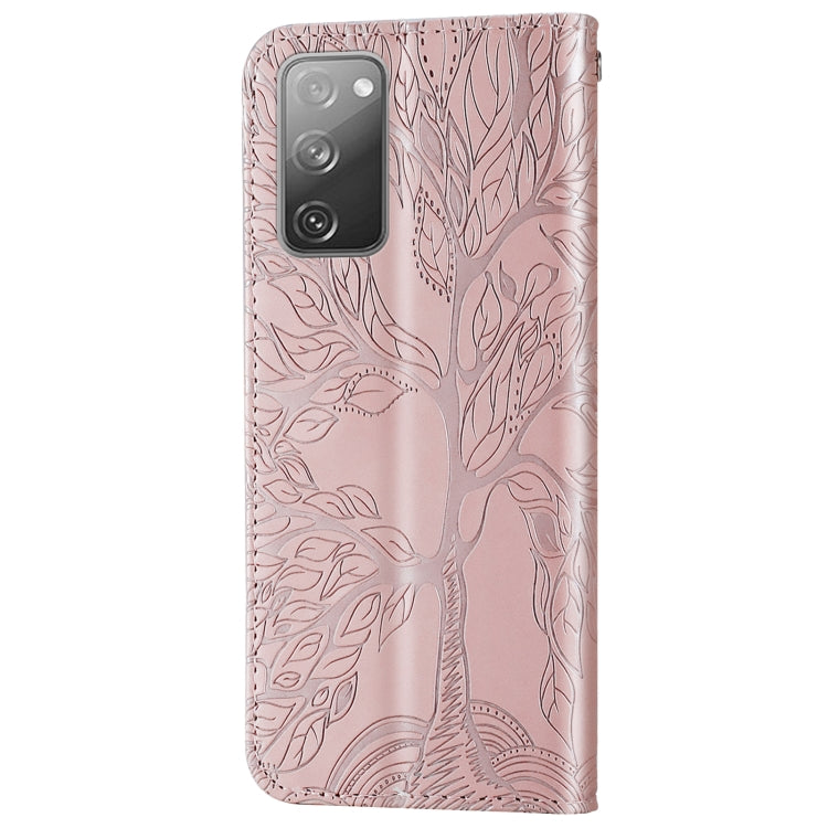 For Samsung Galaxy S20 FE Life of Tree Embossing Pattern Horizontal Flip Leather Case with Holder & Card Slot & Wallet & Photo Frame & Lanyard(Rose Gold) by buy2fix