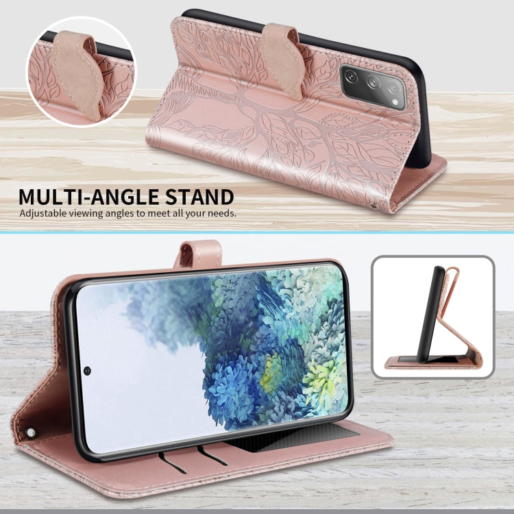 For Samsung Galaxy S20 FE Life of Tree Embossing Pattern Horizontal Flip Leather Case with Holder & Card Slot & Wallet & Photo Frame & Lanyard(Rose Gold) by buy2fix