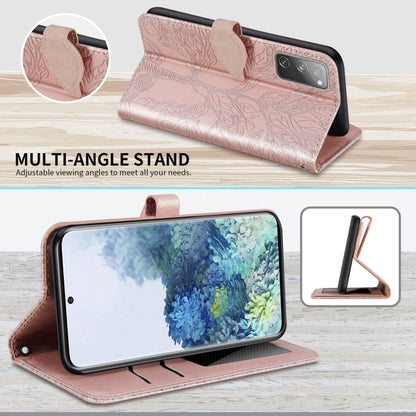 For Samsung Galaxy S20 FE Life of Tree Embossing Pattern Horizontal Flip Leather Case with Holder & Card Slot & Wallet & Photo Frame & Lanyard(Rose Gold) by buy2fix
