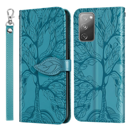 For Samsung Galaxy S20 FE Life of Tree Embossing Pattern Horizontal Flip Leather Case with Holder & Card Slot & Wallet & Photo Frame & Lanyard(Lake Blue) by buy2fix