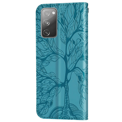 For Samsung Galaxy S20 FE Life of Tree Embossing Pattern Horizontal Flip Leather Case with Holder & Card Slot & Wallet & Photo Frame & Lanyard(Lake Blue) by buy2fix