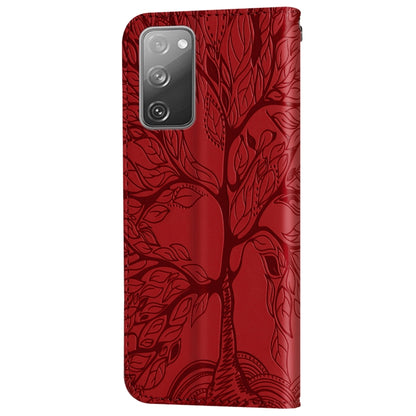 For Samsung Galaxy S20 FE Life of Tree Embossing Pattern Horizontal Flip Leather Case with Holder & Card Slot & Wallet & Photo Frame & Lanyard(Red) by buy2fix
