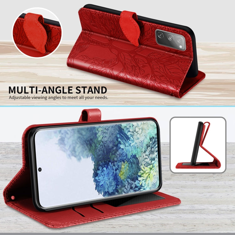 For Samsung Galaxy S20 FE Life of Tree Embossing Pattern Horizontal Flip Leather Case with Holder & Card Slot & Wallet & Photo Frame & Lanyard(Red) by buy2fix