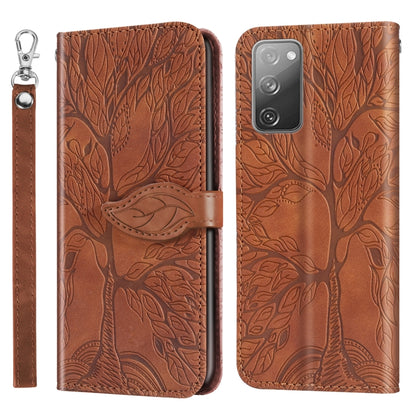 For Samsung Galaxy S20 FE Life of Tree Embossing Pattern Horizontal Flip Leather Case with Holder & Card Slot & Wallet & Photo Frame & Lanyard(Brown) by buy2fix