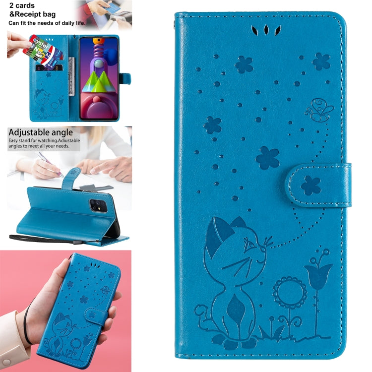 For Samsung Galaxy M51 Cat Bee Embossing Pattern Shockproof Horizontal Flip Leather Case with Holder & Card Slots & Wallet(Blue) by buy2fix