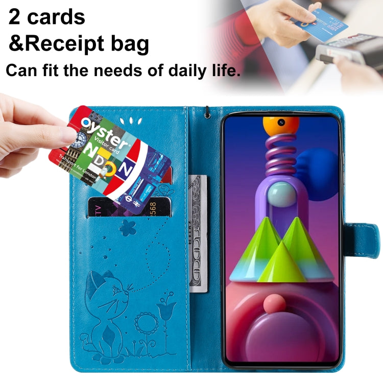 For Samsung Galaxy M51 Cat Bee Embossing Pattern Shockproof Horizontal Flip Leather Case with Holder & Card Slots & Wallet(Blue) by buy2fix