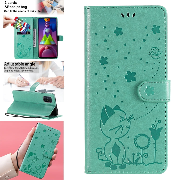 For Samsung Galaxy M51 Cat Bee Embossing Pattern Shockproof Horizontal Flip Leather Case with Holder & Card Slots & Wallet(Green) by buy2fix