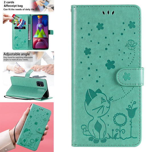 For Samsung Galaxy M51 Cat Bee Embossing Pattern Shockproof Horizontal Flip Leather Case with Holder & Card Slots & Wallet(Green) by buy2fix
