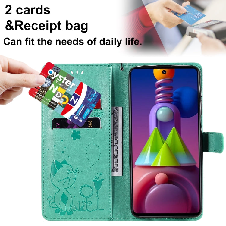 For Samsung Galaxy M51 Cat Bee Embossing Pattern Shockproof Horizontal Flip Leather Case with Holder & Card Slots & Wallet(Green) by buy2fix