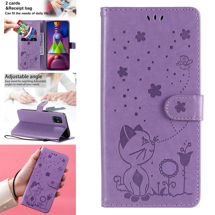 For Samsung Galaxy M51 Cat Bee Embossing Pattern Shockproof Horizontal Flip Leather Case with Holder & Card Slots & Wallet(Purple) by buy2fix