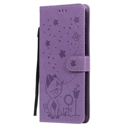 For Samsung Galaxy M51 Cat Bee Embossing Pattern Shockproof Horizontal Flip Leather Case with Holder & Card Slots & Wallet(Purple) by buy2fix