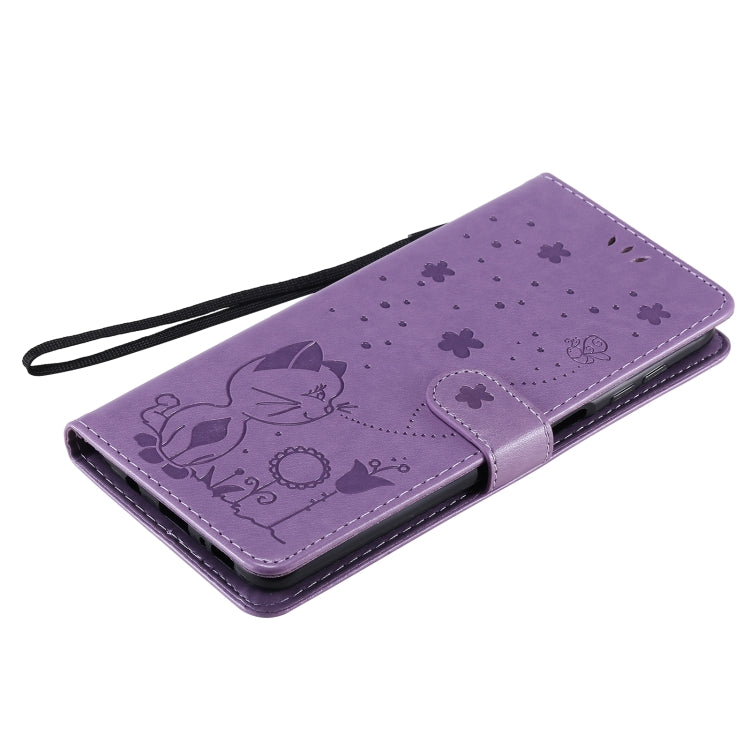 For Samsung Galaxy M51 Cat Bee Embossing Pattern Shockproof Horizontal Flip Leather Case with Holder & Card Slots & Wallet(Purple) by buy2fix