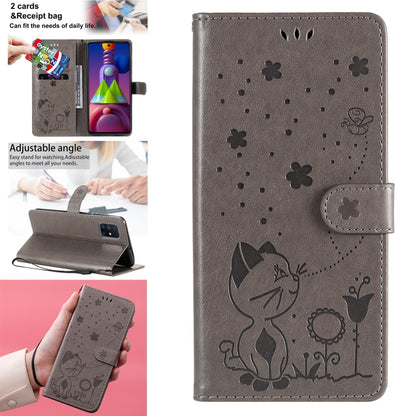 For Samsung Galaxy M51 Cat Bee Embossing Pattern Shockproof Horizontal Flip Leather Case with Holder & Card Slots & Wallet(Grey) by buy2fix