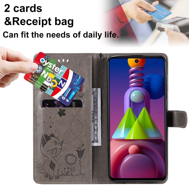 For Samsung Galaxy M51 Cat Bee Embossing Pattern Shockproof Horizontal Flip Leather Case with Holder & Card Slots & Wallet(Grey) by buy2fix