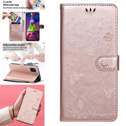 For Samsung Galaxy M51 Cat Bee Embossing Pattern Shockproof Horizontal Flip Leather Case with Holder & Card Slots & Wallet(Rose Gold) by buy2fix