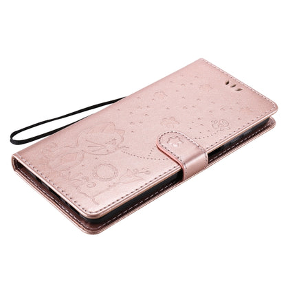 For Samsung Galaxy M51 Cat Bee Embossing Pattern Shockproof Horizontal Flip Leather Case with Holder & Card Slots & Wallet(Rose Gold) by buy2fix