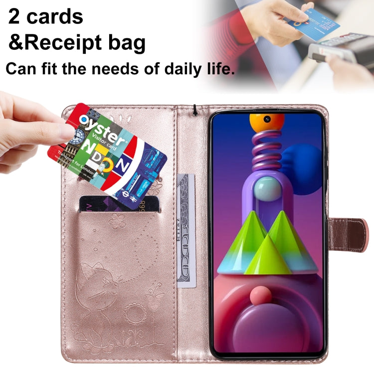 For Samsung Galaxy M51 Cat Bee Embossing Pattern Shockproof Horizontal Flip Leather Case with Holder & Card Slots & Wallet(Rose Gold) by buy2fix