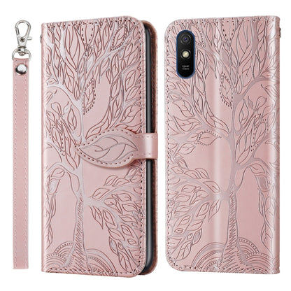 For Xiaomi Redmi 9A Life of Tree Embossing Pattern Horizontal Flip Leather Case with Holder & Card Slot & Wallet & Photo Frame & Lanyard(Rose Gold) - Xiaomi Cases by buy2fix | Online Shopping UK | buy2fix