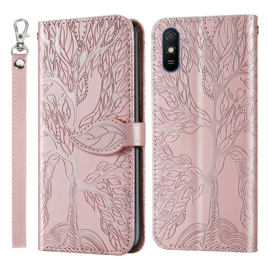 For Xiaomi Redmi 9A Life of Tree Embossing Pattern Horizontal Flip Leather Case with Holder & Card Slot & Wallet & Photo Frame & Lanyard(Rose Gold) - Xiaomi Cases by buy2fix | Online Shopping UK | buy2fix
