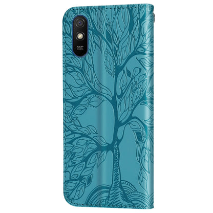 For Xiaomi Redmi 9A Life of Tree Embossing Pattern Horizontal Flip Leather Case with Holder & Card Slot & Wallet & Photo Frame & Lanyard(Blue) - Xiaomi Cases by buy2fix | Online Shopping UK | buy2fix