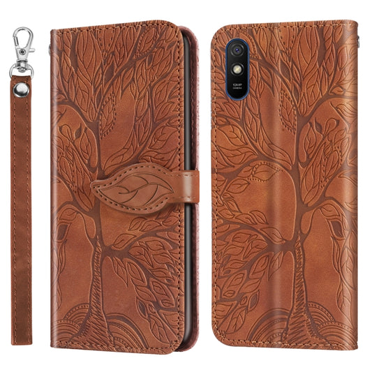 For Xiaomi Redmi 9A Life of Tree Embossing Pattern Horizontal Flip Leather Case with Holder & Card Slot & Wallet & Photo Frame & Lanyard(Brown) - Xiaomi Cases by buy2fix | Online Shopping UK | buy2fix