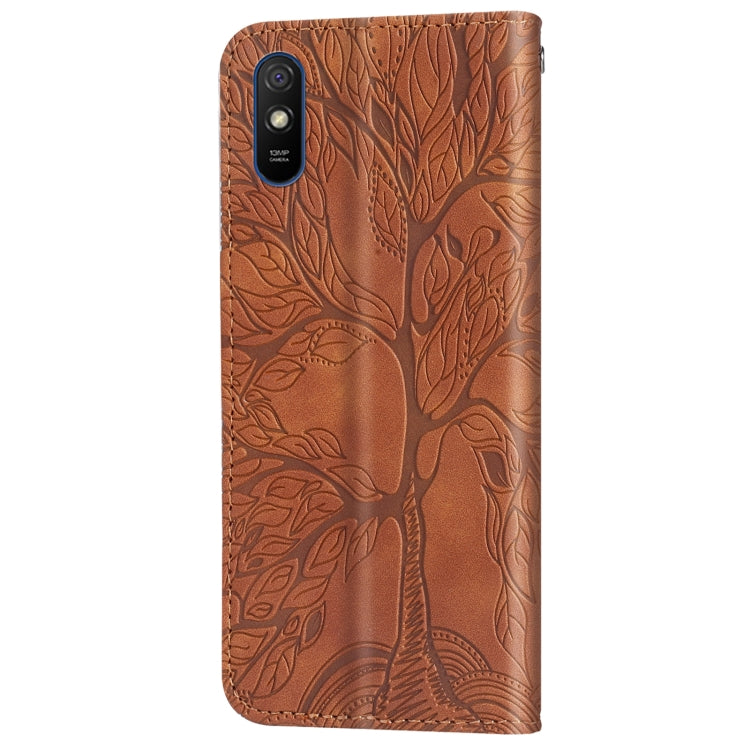 For Xiaomi Redmi 9A Life of Tree Embossing Pattern Horizontal Flip Leather Case with Holder & Card Slot & Wallet & Photo Frame & Lanyard(Brown) - Xiaomi Cases by buy2fix | Online Shopping UK | buy2fix