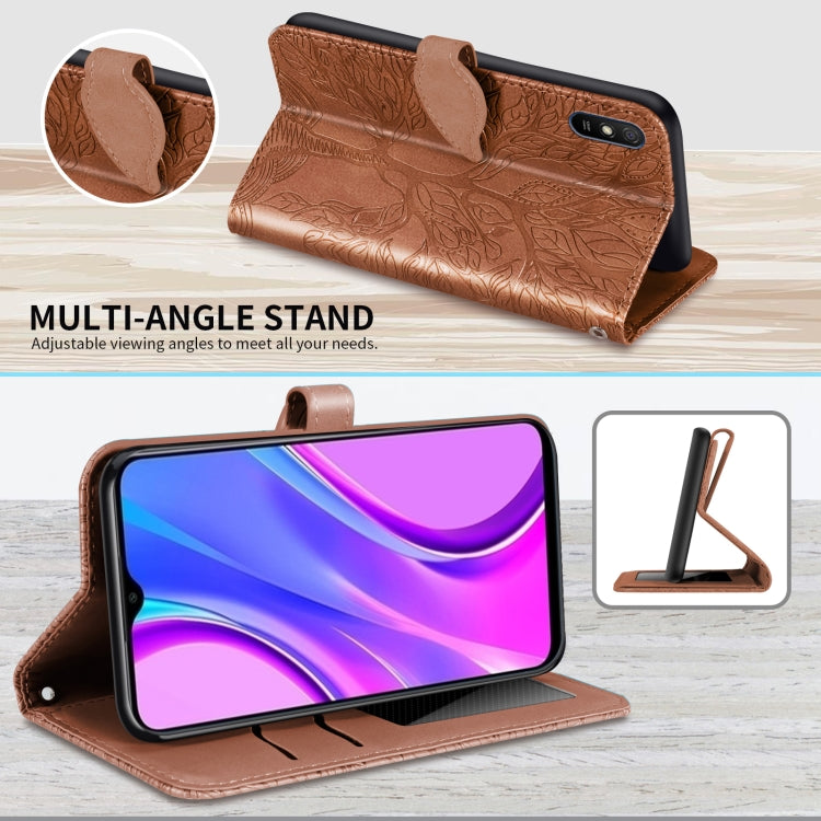 For Xiaomi Redmi 9A Life of Tree Embossing Pattern Horizontal Flip Leather Case with Holder & Card Slot & Wallet & Photo Frame & Lanyard(Brown) - Xiaomi Cases by buy2fix | Online Shopping UK | buy2fix