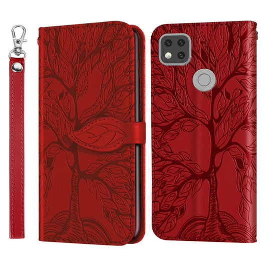 For Xiaomi Redmi 9C Life of Tree Embossing Pattern Horizontal Flip Leather Case with Holder & Card Slot & Wallet & Photo Frame & Lanyard(Red) - Xiaomi Cases by buy2fix | Online Shopping UK | buy2fix
