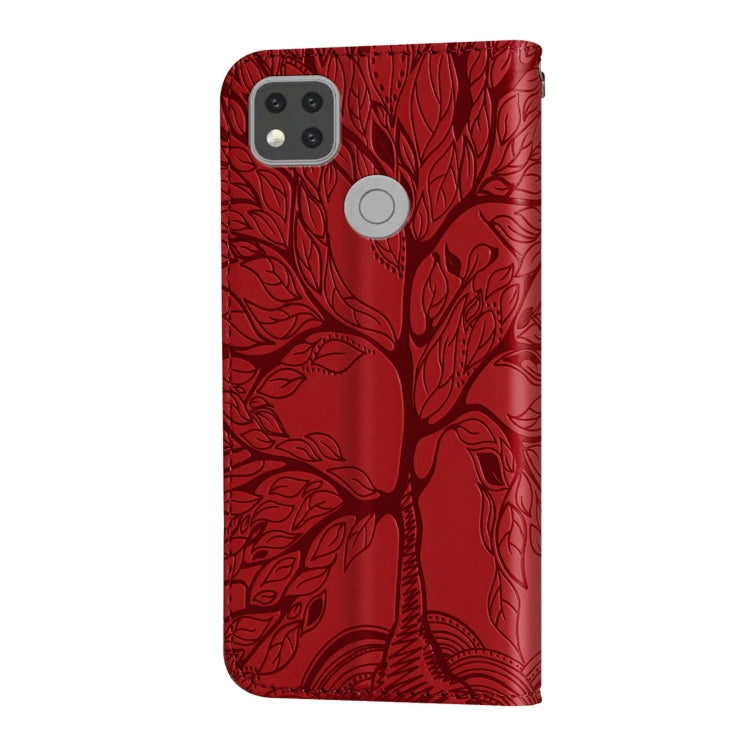 For Xiaomi Redmi 9C Life of Tree Embossing Pattern Horizontal Flip Leather Case with Holder & Card Slot & Wallet & Photo Frame & Lanyard(Red) - Xiaomi Cases by buy2fix | Online Shopping UK | buy2fix