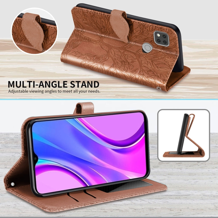For Xiaomi Redmi 9C Life of Tree Embossing Pattern Horizontal Flip Leather Case with Holder & Card Slot & Wallet & Photo Frame & Lanyard(Brown) - Xiaomi Cases by buy2fix | Online Shopping UK | buy2fix