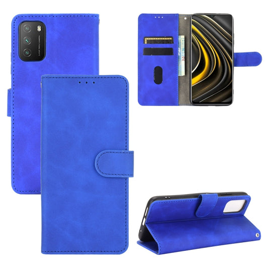 For Xiaomi Poco M3 Solid Color Skin Feel Magnetic Buckle Horizontal Flip Calf Texture PU Leather Case with Holder & Card Slots & Wallet(Blue) - Xiaomi Cases by buy2fix | Online Shopping UK | buy2fix