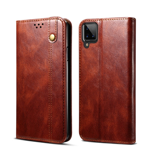 For Samsung Galaxy A12 5G Simple Wax Crazy Horse Texture Horizontal Flip Leather Case with Card Slots & Wallet(Brown) - Galaxy Phone Cases by buy2fix | Online Shopping UK | buy2fix