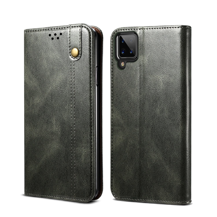 For Samsung Galaxy A12 5G Simple Wax Crazy Horse Texture Horizontal Flip Leather Case with Card Slots & Wallet(Dark Green) by buy2fix